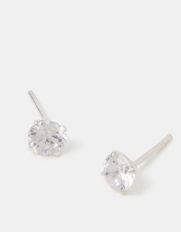Sterling Silver Round Cut Cubic Zirconia Stud Earrings, , large