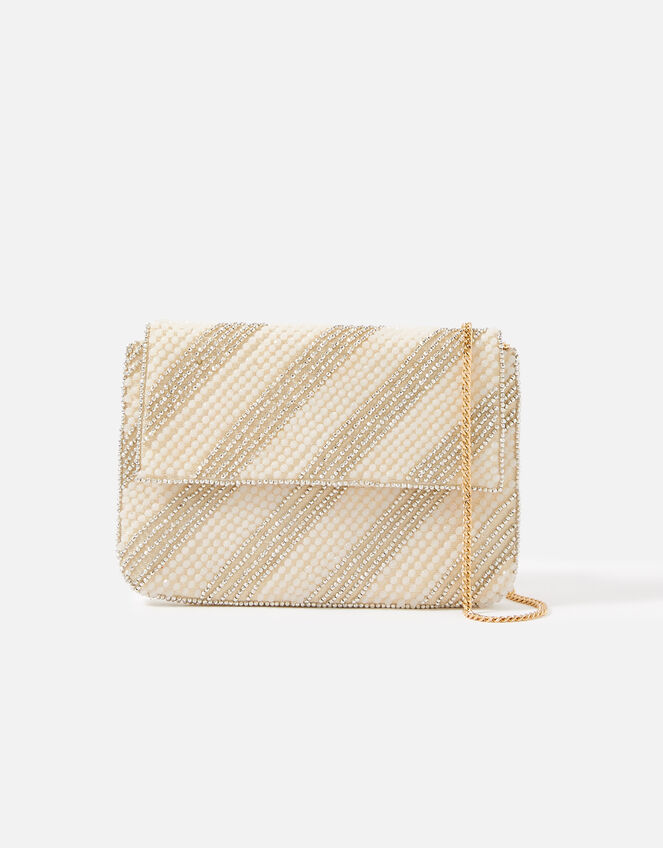 Beaded Stripe Clutch Bag, Cream (CREAM), large