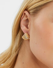 Shell Huggie Hoop Earrings Gold, , large