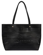 Perforated Shopper with Detachable Zip Pouch, Black (BLACK), large