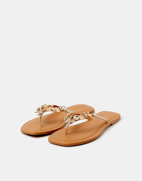 Sparkle Shell Embellished Sandals, Tan (TAN), large