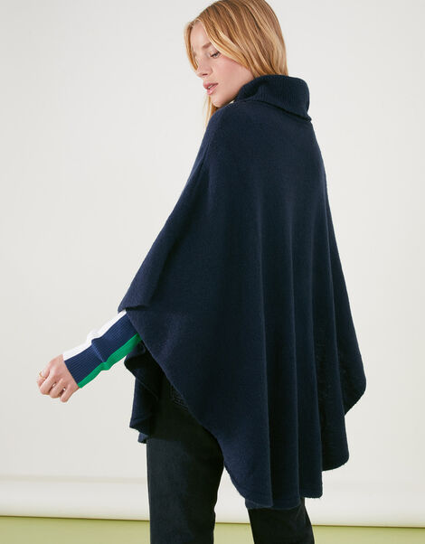 Cosy Knit Poncho Blue, Blue (NAVY), large