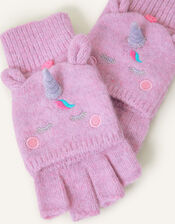 Girls Unicorn Knit Gloves, Purple (LILAC), large
