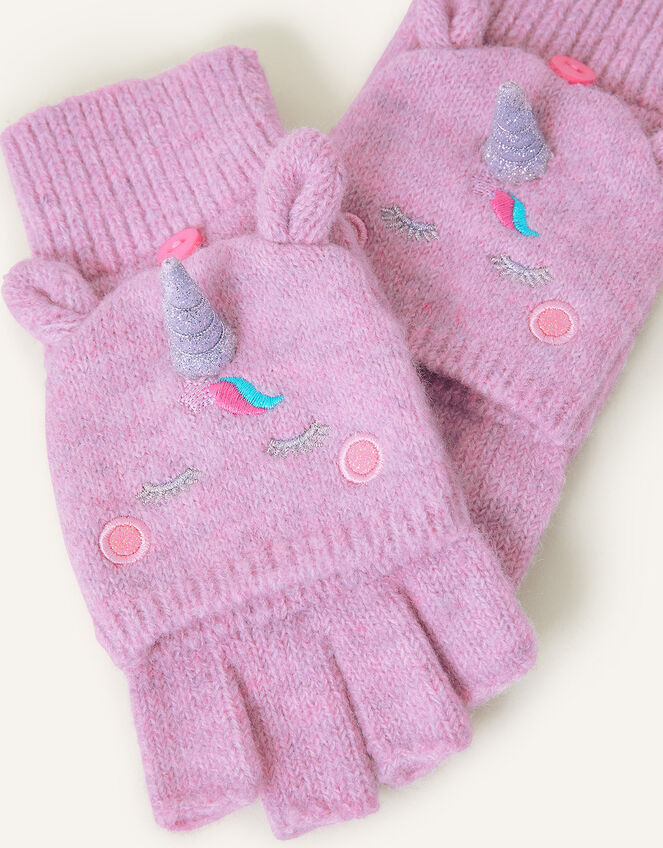 Girls Unicorn Knit Gloves, Purple (LILAC), large