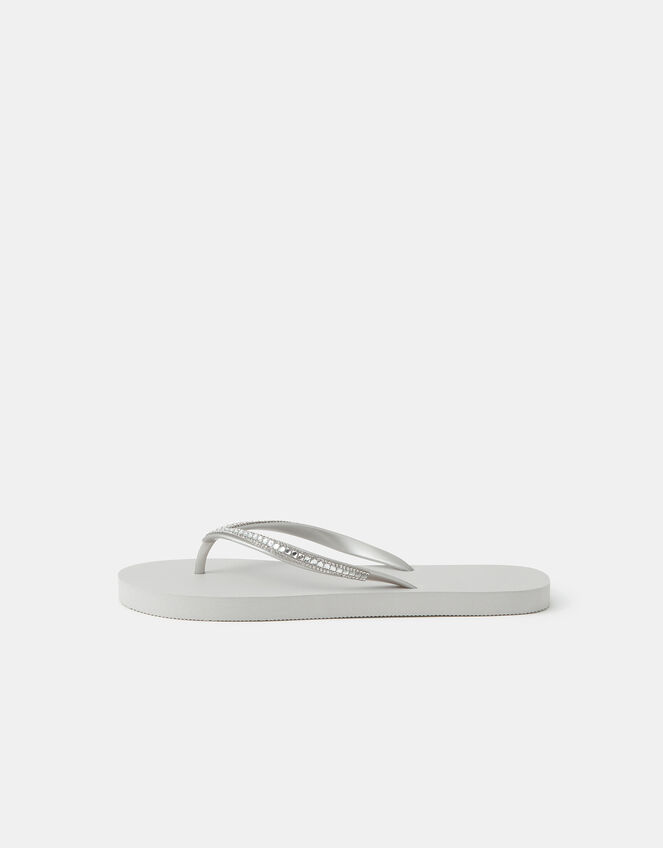 Crystal Embellished Flip Flops, Silver (SILVER), large