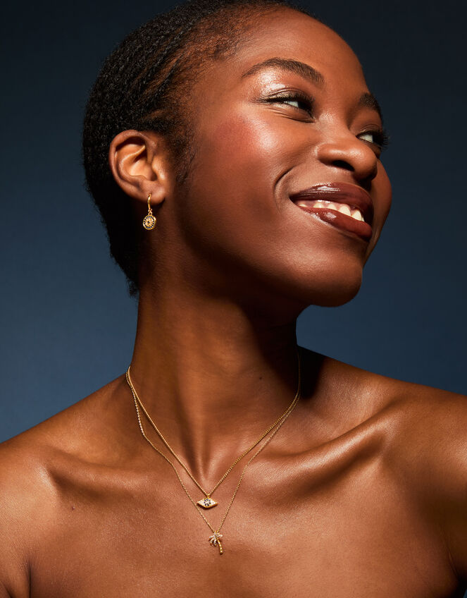 14ct Gold-Plated Evil Eye Charm Necklace, , large