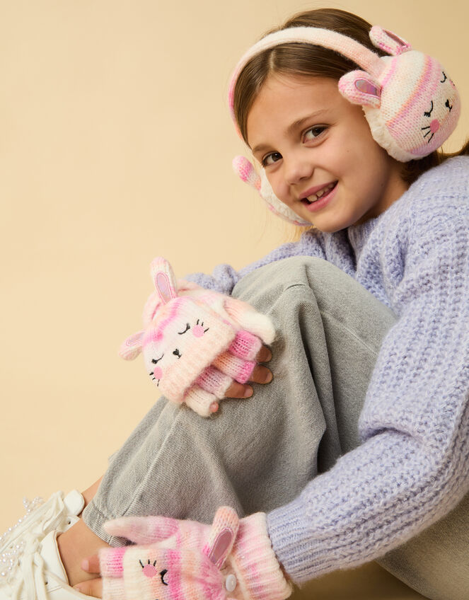 Girls Bunny Stripe Fingerless Gloves with Mittens, Multi (PASTEL MULTI), large