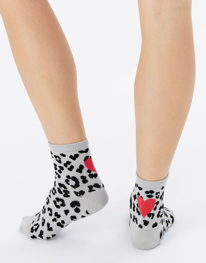 Animal Contrast Heart Crop Sock, Black (BLACK WHITE), large