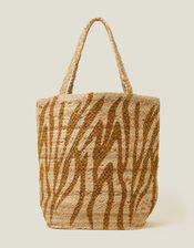 Zebra Print Jute Shopper Bag, , large