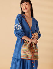 Stripe Raffia Duffle Cross-Body Bag, , large