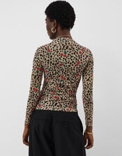 Animal Print Mesh Long Sleeve Top, Multi (MULTI), large