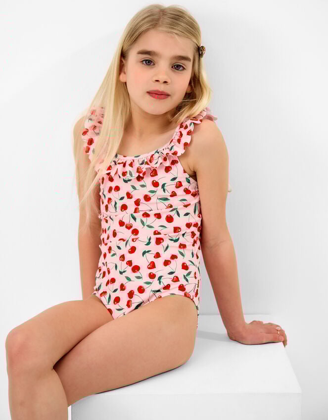 Girls Cherry Frill Swimsuit, Pink (PINK), large