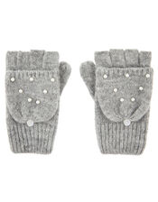 Pearly Knit Capped Mittens, Grey (GREY), large