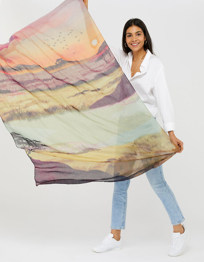 Savannah Watercolour Landscape Print Scarf, , large