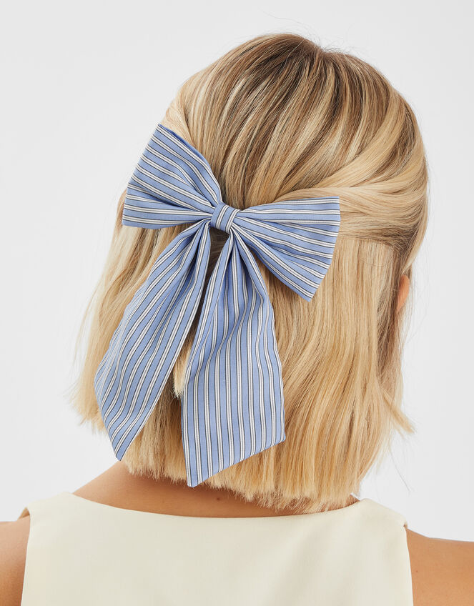 Stripe Bow Hair Clip, , large
