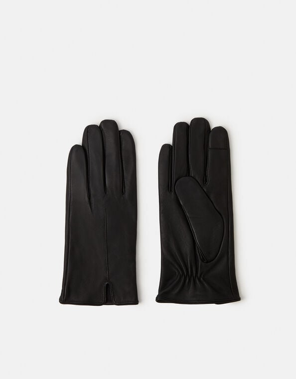 Faux Fur Lined Touchscreen Leather Gloves, Black (BLACK), large