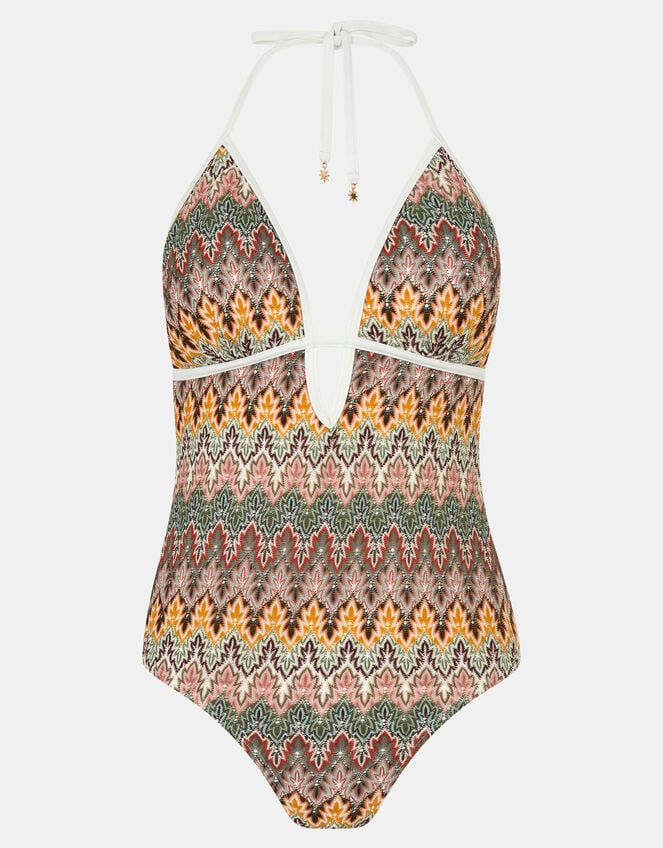 Crochet Plunge Swimsuit, Natural (NEUTRAL), large
