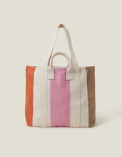 Colourblock Stripe Canvas Tote Bag, , large