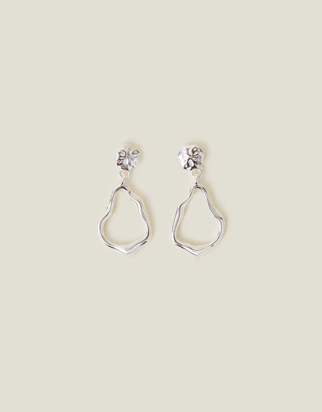 Sterling Silver-Plated Molten Drop Earrings, , large
