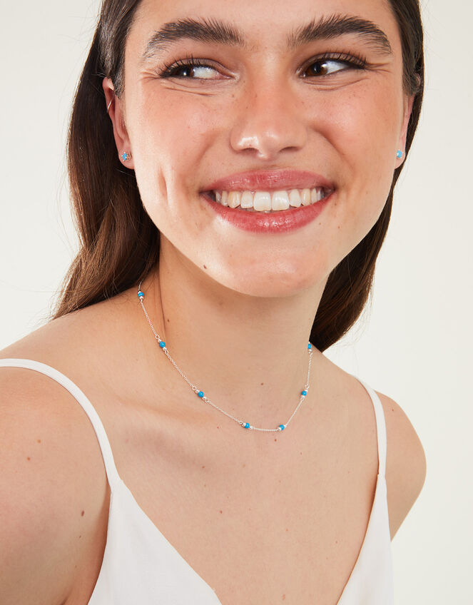 Sterling Silver Beaded Station Necklace Sterling silver Accessorize