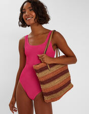 Stripe Raffia Shoulder Bag, , large