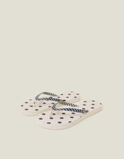 Polka Dot Stripe Flip Flops, Blue (NAVY), large