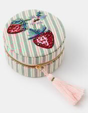 Round Strawberry Embroidered Travel Jewellery Box, , large