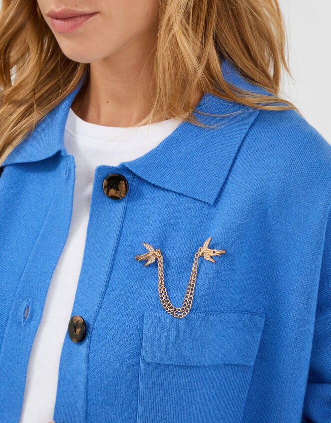 Bird Chain Brooch Lapel Pin, , large