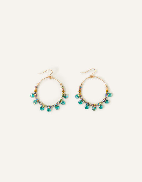 Large Gem Drop Hoop Earrings , , large