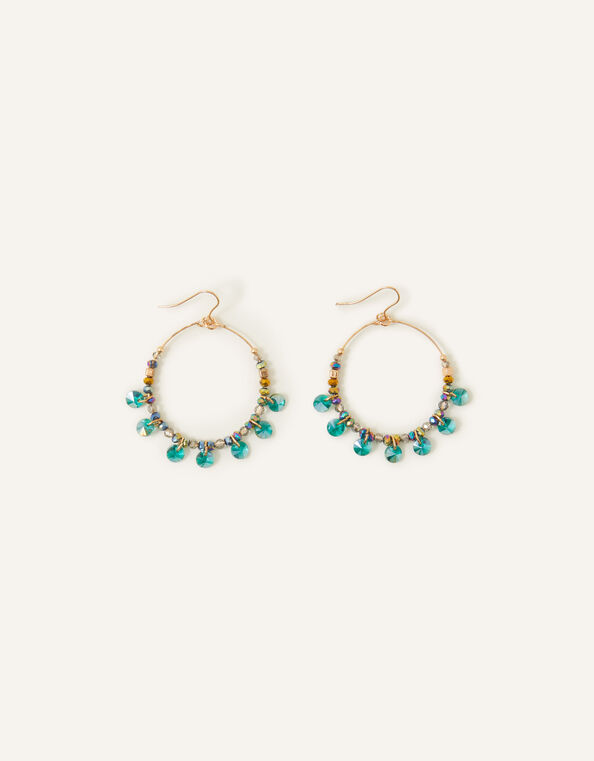 Large Gem Drop Hoop Earrings , , large