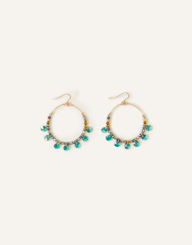 Large Gem Drop Hoop Earrings , , large