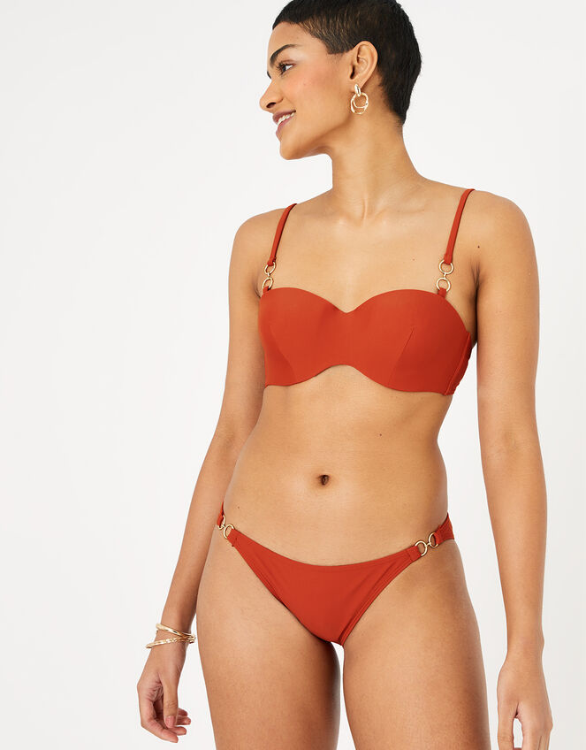 Ring Detail Strappy Bikini Briefs, Orange (RUST), large