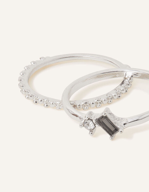 Sparkle Gem and Textured Ring Set of Two, Silver (SILVER), large