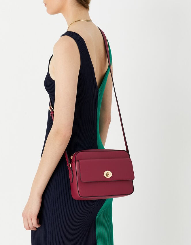 Boxy Twist-Lock Cross-Body Bag, Red (RED), large