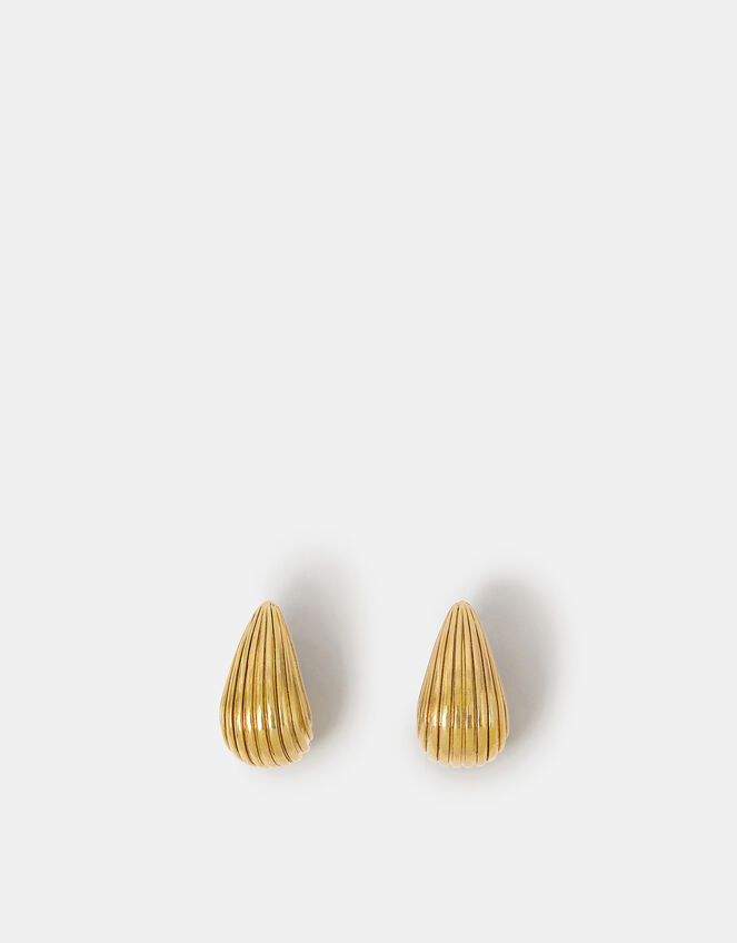 14ct Gold-Plated Ribbed Curve Drop Earrings, , large
