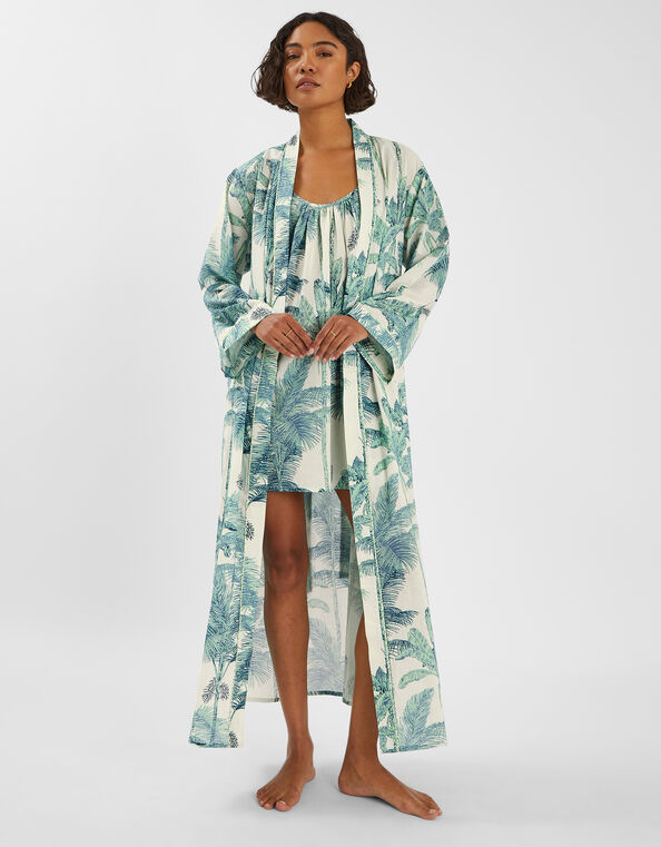 Palm Print Dressing Gown, White (WHITE), large