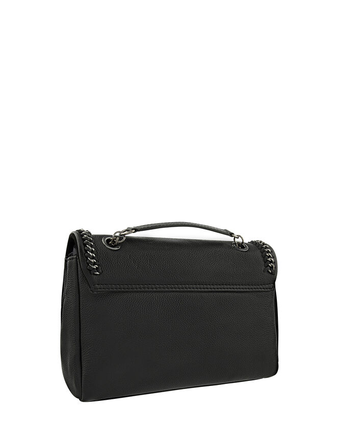 Georgia Leather Bag with Chain Trims, , large
