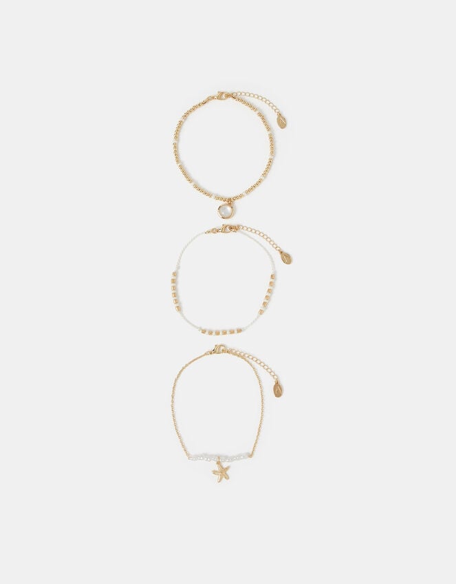 3-Pack Starfish Pearl Anklets , , large