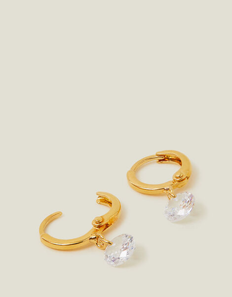 14ct Gold-Plated Crystal Charm Huggie Hoops, , large