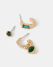 3-Pack Sparkle Hoop Stud Earrings, , large