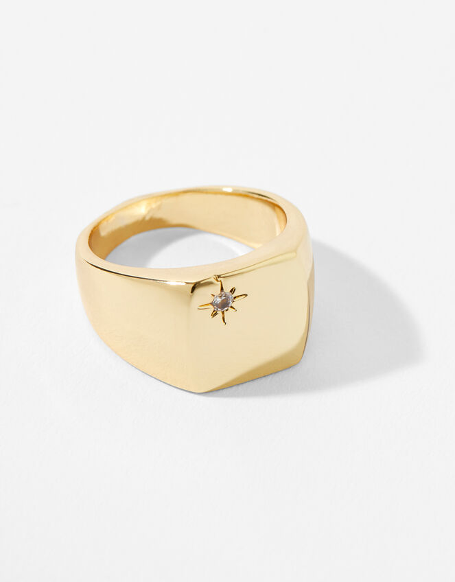 Gold-Plated Star Signet Ring, Gold (GOLD), large