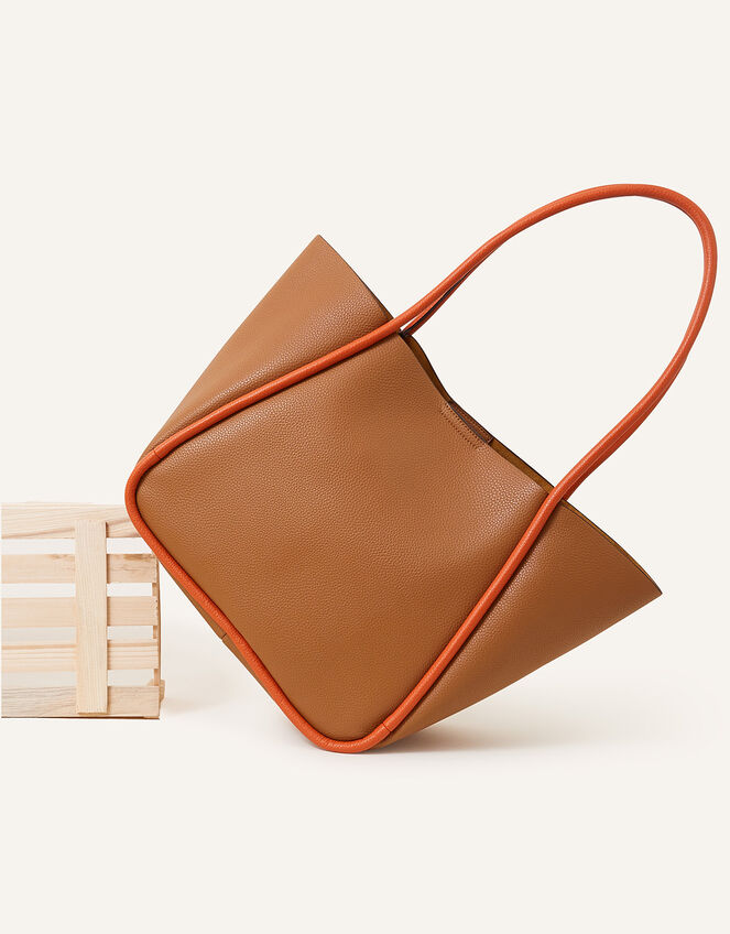 Contrast Piping Shoulder Bag, , large