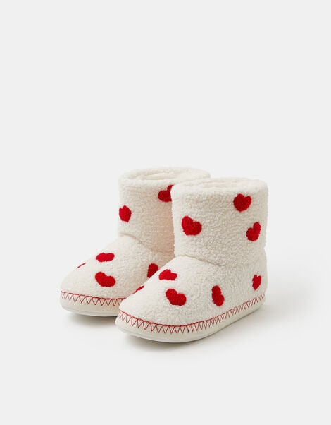 Heart Print Slipper Boots, Cream (CREAM), large