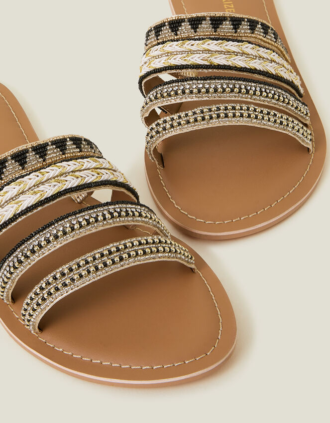 Strappy Bead Sandals, Black (BLACK WHITE), large