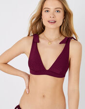 Knot Shoulder Triangle Bikini Top, Red (BURGUNDY), large