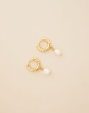 14ct Gold-Plated Chunky Small Pearl Hoops, , large