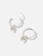 Sterling Silver Heart Charm Hoops, , large