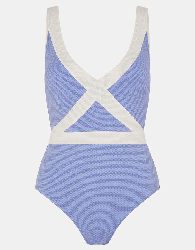 Contrast Textured Shaping Swimsuit, Blue (BLUE), large