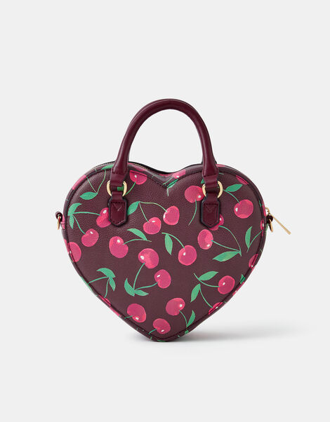 Cherry Print Heart Crossbody Bag, , large
