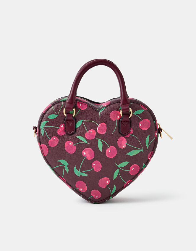 Cherry Print Heart Crossbody Bag, , large